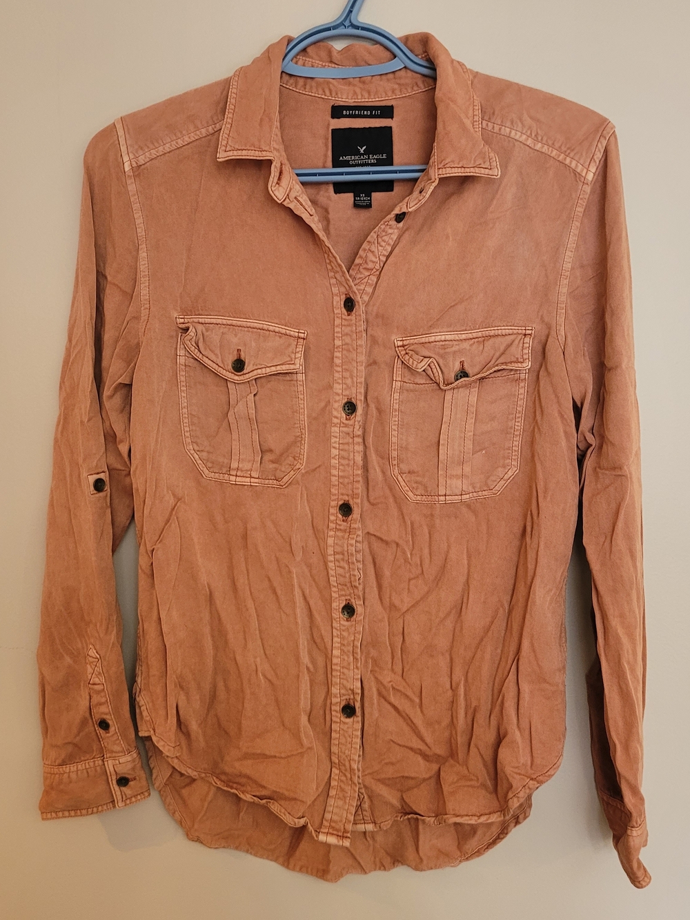 American Eagle Outfitters Boyfriend Fit Shirt in Dusty Rust